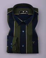 Blue With Green Broad Stripe Cotton Shirt