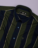 Blue With Green Broad Stripe Cotton Shirt