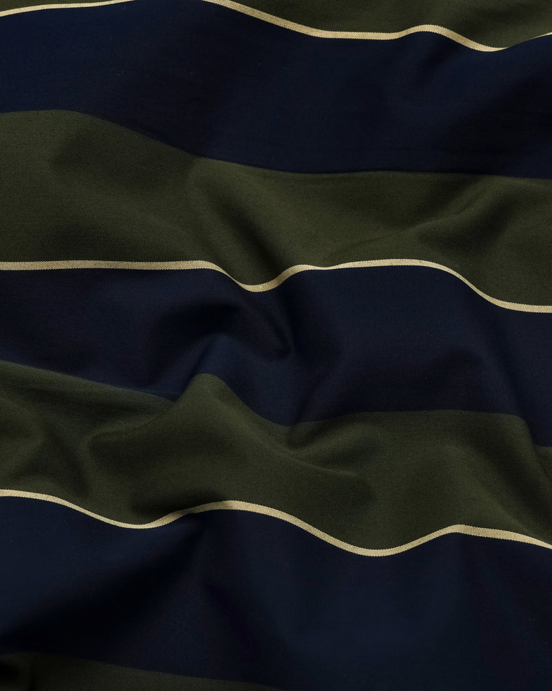 Blue With Green Broad Stripe Cotton Shirt