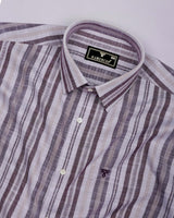 Zarex Coffee Brown With White Dobby Stripe Cotton Shirt