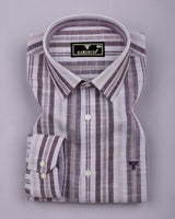 Zarex Coffee Brown With White Dobby Stripe Cotton Shirt
