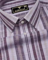 Zarex Coffee Brown With White Dobby Stripe Cotton Shirt