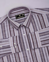 Zarex Coffee Brown With White Dobby Stripe Cotton Shirt