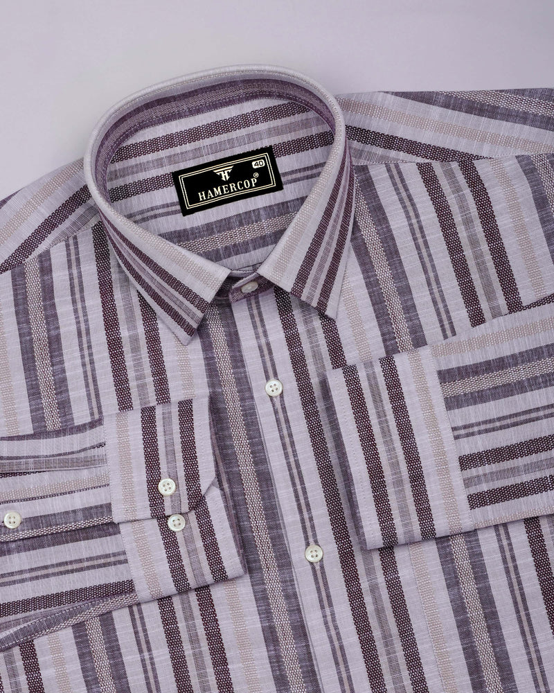 Brown Cotton Shirt with Dobby Stripes – Hamercop