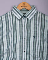 Zarex Green With White Dobby Stripe Cotton Shirt