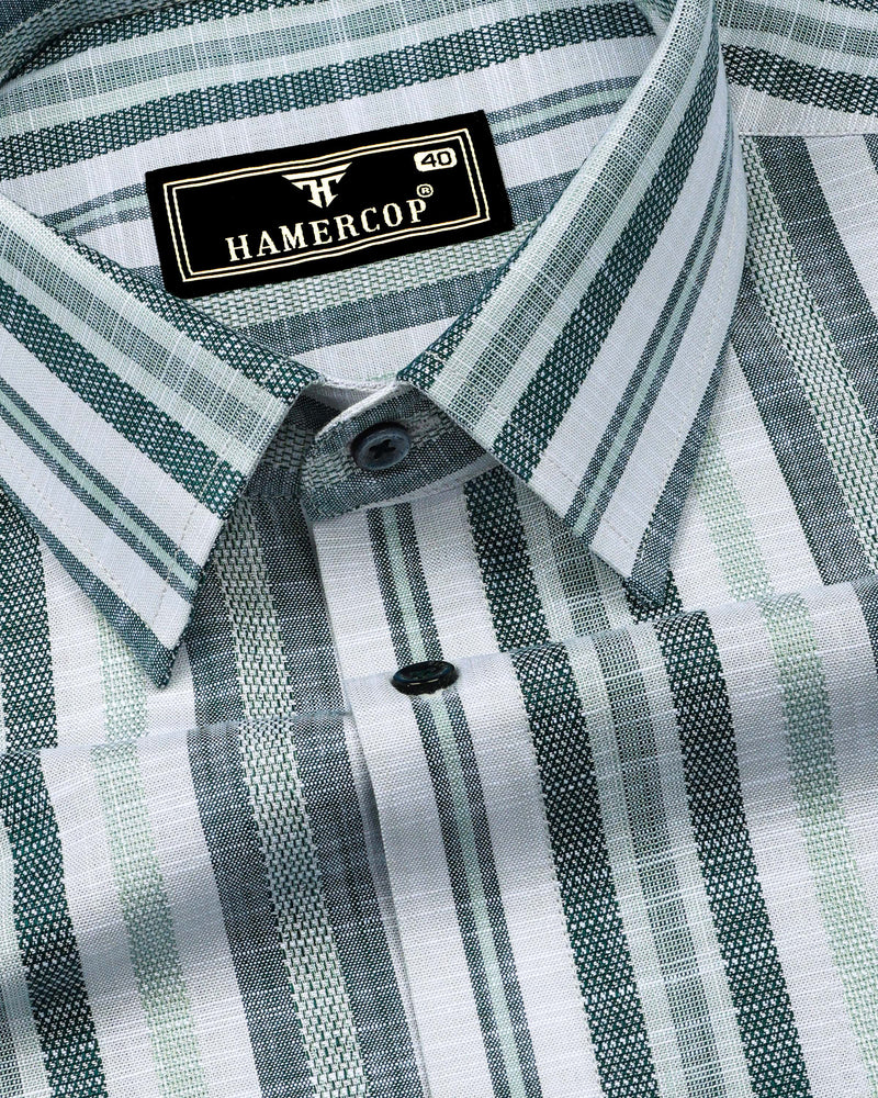 Zarex Green With White Dobby Stripe Cotton Shirt
