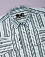 Zarex Green With White Dobby Stripe Cotton Shirt
