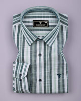 Zarex Green With White Dobby Stripe Cotton Shirt