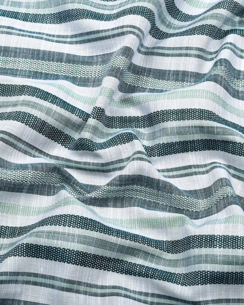 Zarex Green With White Dobby Stripe Cotton Shirt