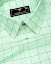 Ferlo Light Green With Blue Jacquard Check Giza Shirt
