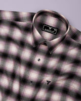 Velen Cream With Purple Check Formal Cotton Shirt