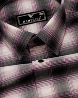 Velen Cream With Purple Check Formal Cotton Shirt