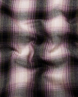 Velen Cream With Purple Check Formal Cotton Shirt