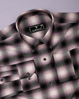 Velen Cream With Purple Check Formal Cotton Shirt