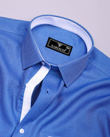 Luster Blue With White Dobby Textured Cotton Shirt