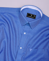 Luster Blue With White Dobby Textured Cotton Shirt