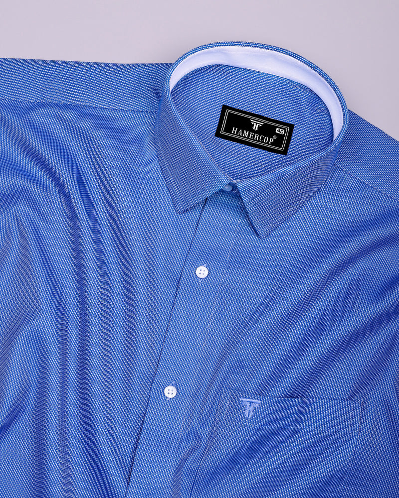Luster Blue With White Dobby Textured Cotton Shirt