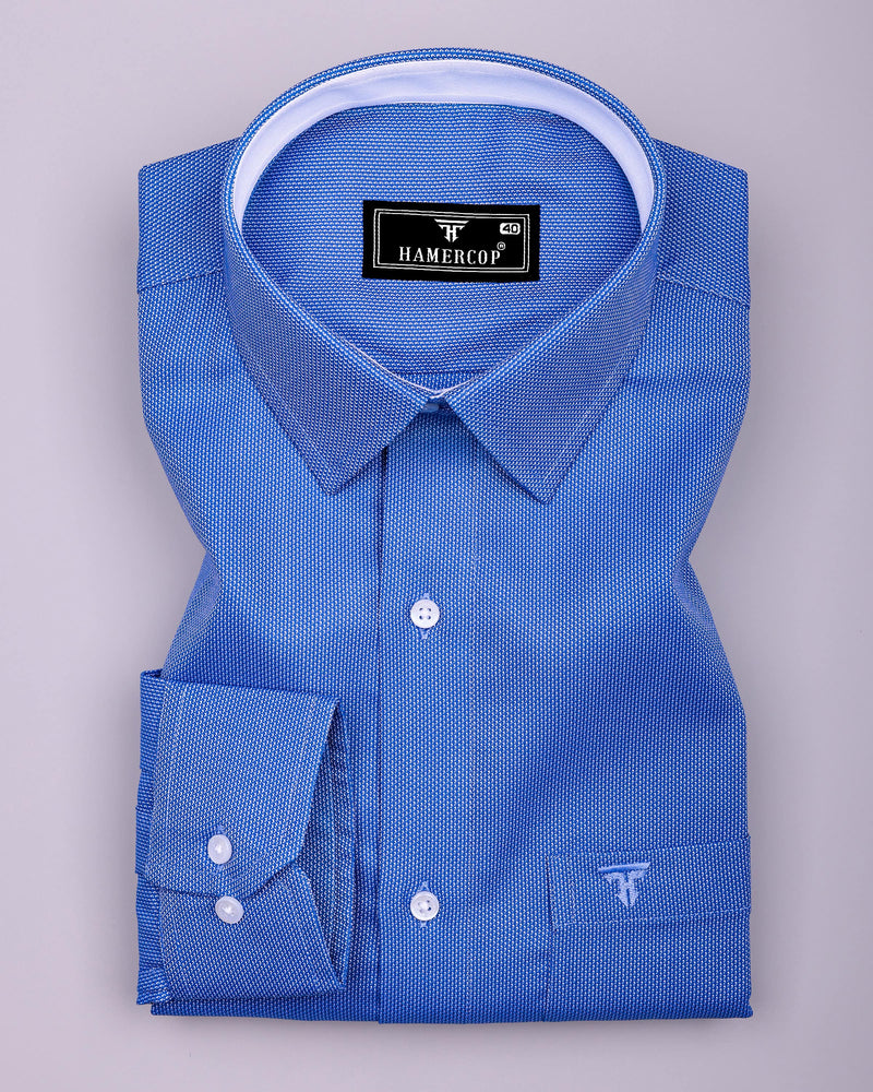 Luster Blue With White Dobby Textured Cotton Shirt