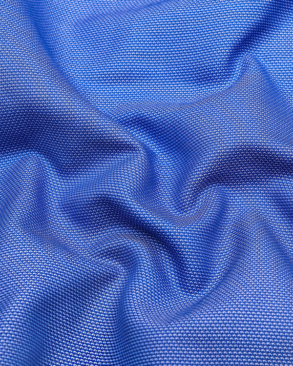Luster Blue With White Dobby Textured Cotton Shirt