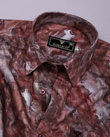 Orvo Brown Marble Effect Printed Satin Cotton Shirt