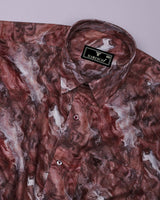 Orvo Brown Marble Effect Printed Satin Cotton Shirt