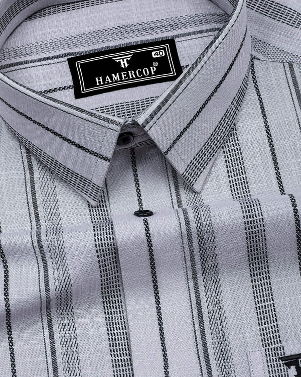 Theta Gray With Black Stripe Linen Cotton Shirt