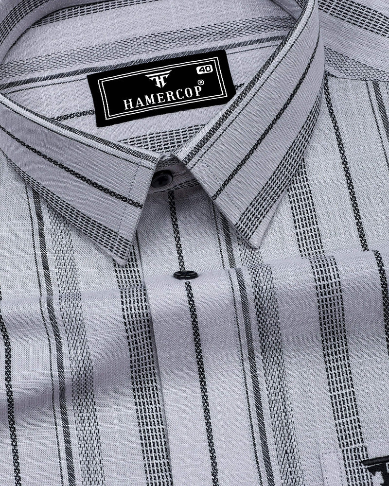 Theta Gray With Black Stripe Linen Cotton Shirt