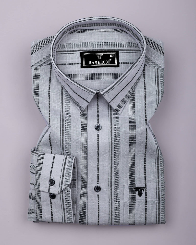 Theta Gray With Black Stripe Linen Cotton Shirt