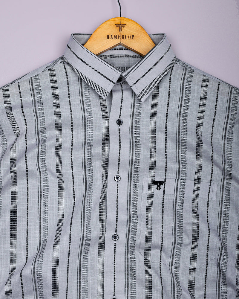 Theta Gray With Black Stripe Linen Cotton Shirt