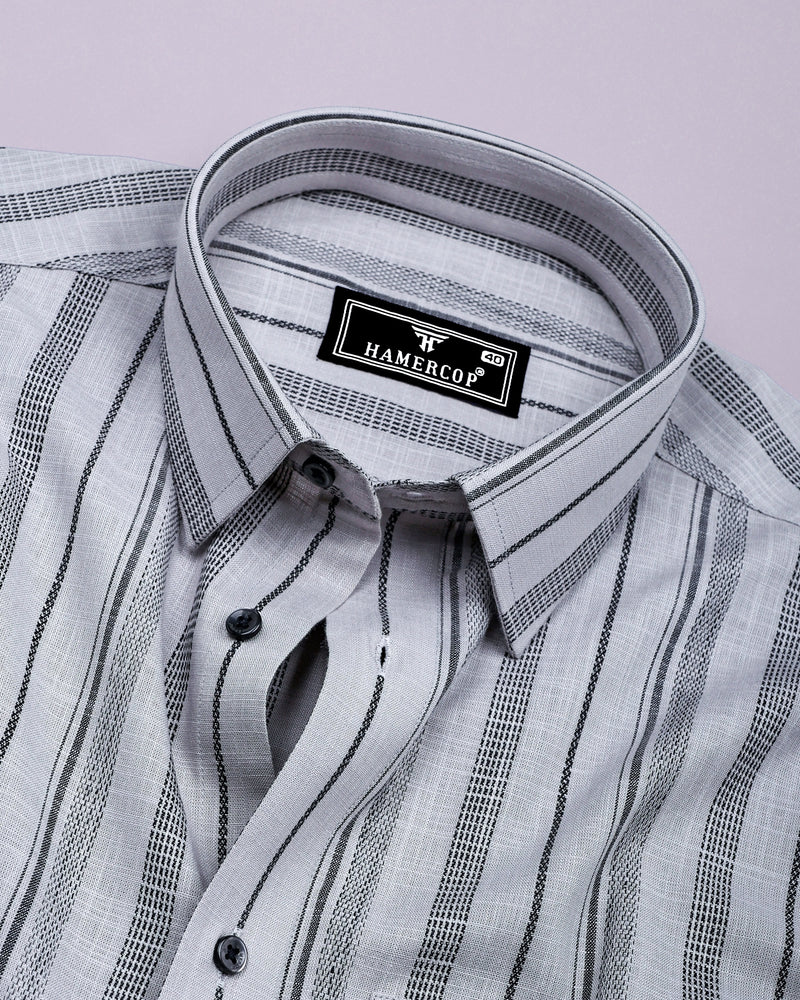 Theta Gray With Black Stripe Linen Cotton Shirt