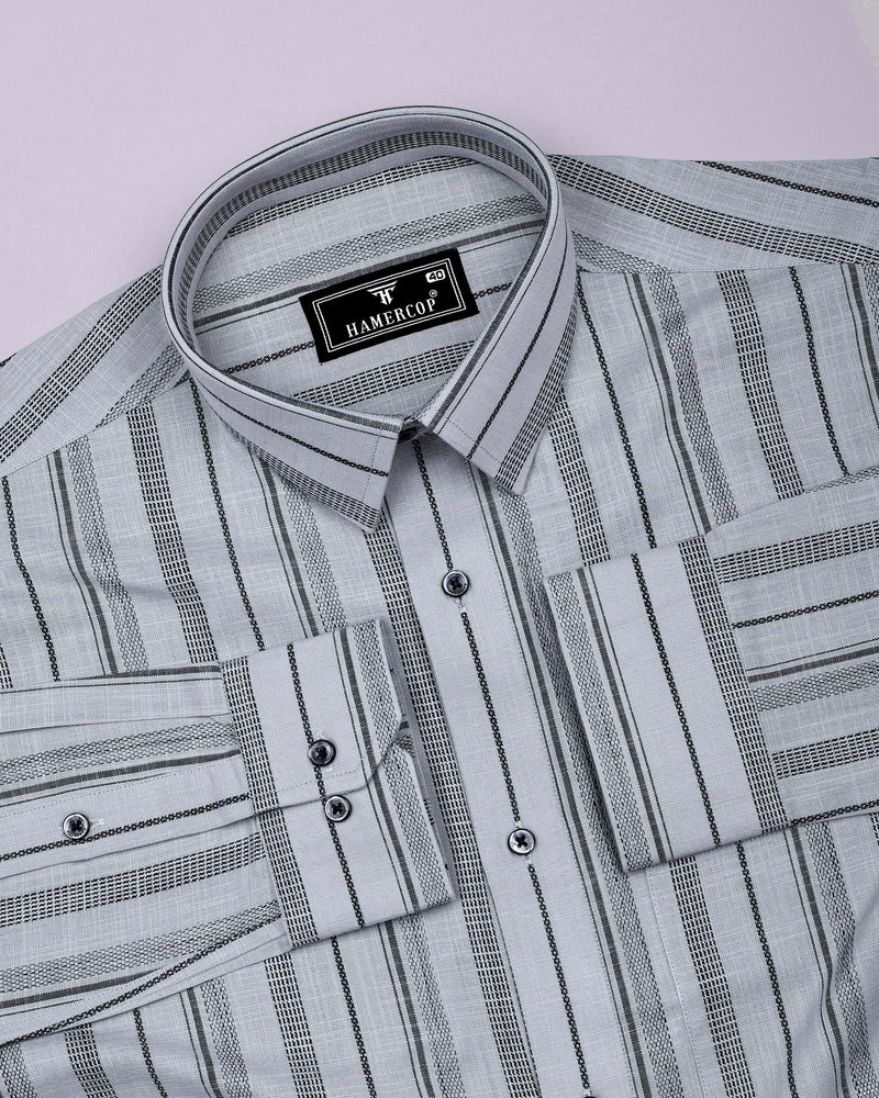 Theta Gray With Black Stripe Linen Cotton Shirt