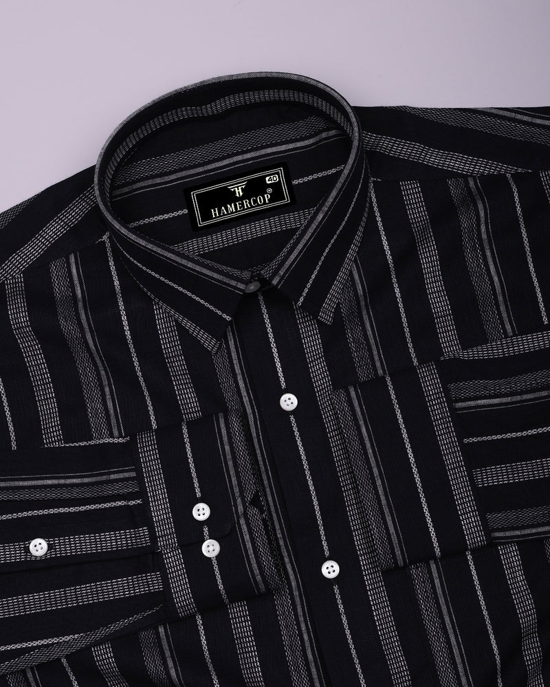 Theta Black With White Stripe Linen Cotton Shirt