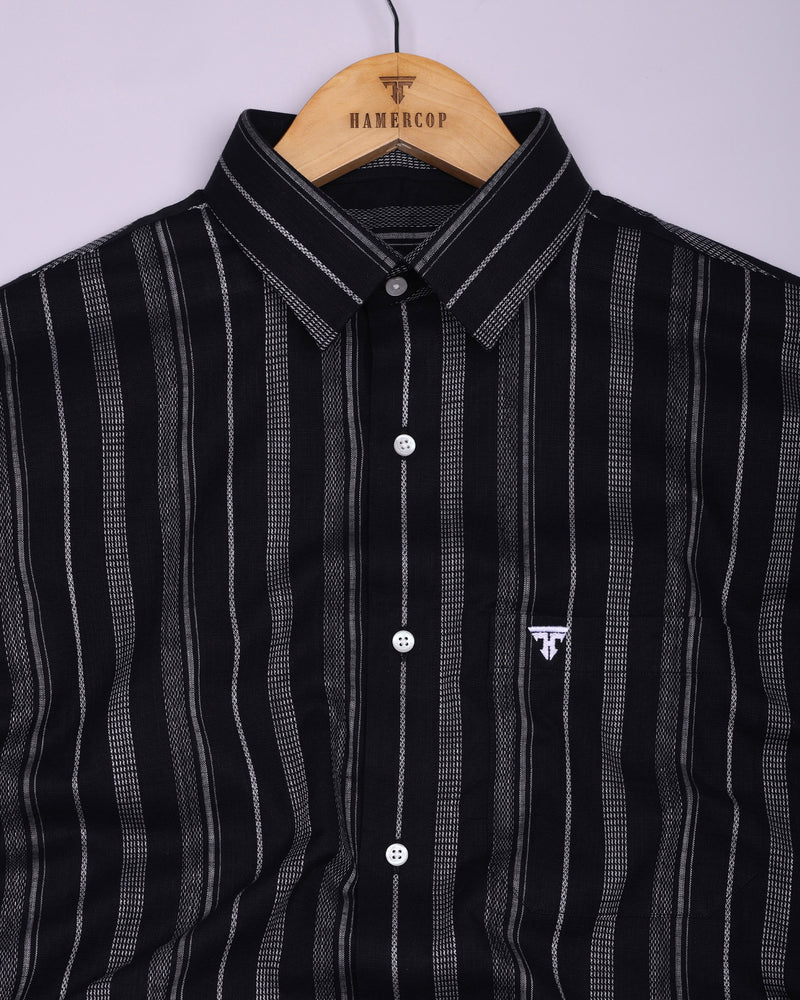 Theta Black With White Stripe Linen Cotton Shirt