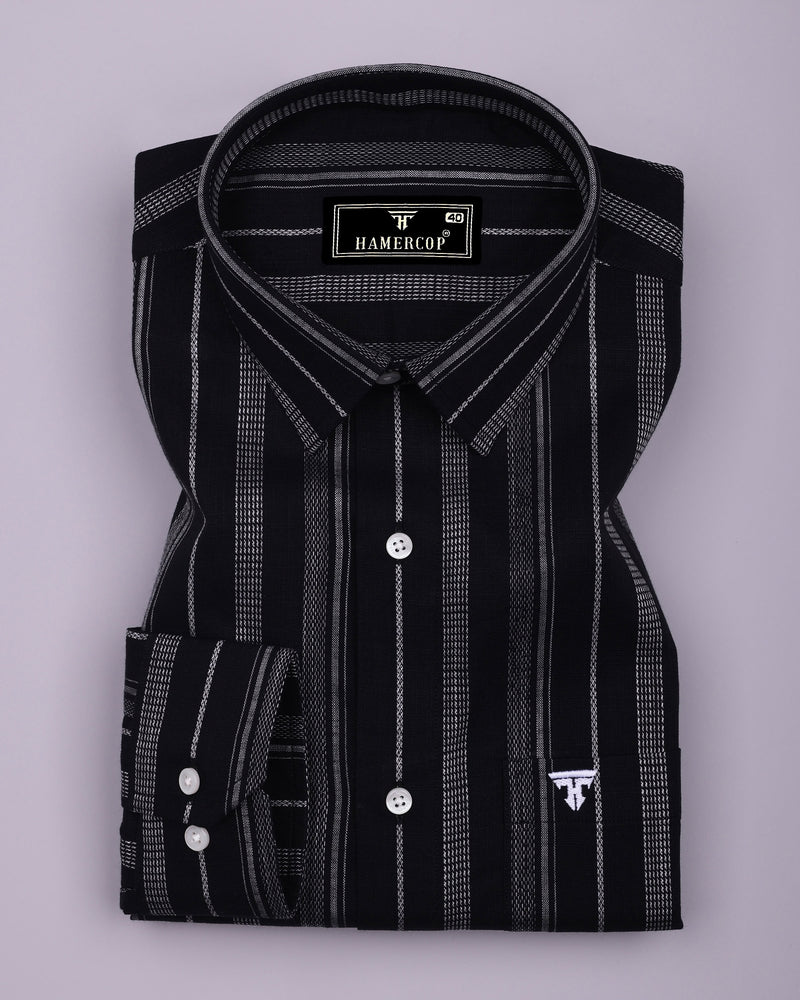 Theta Black With White Stripe Linen Cotton Shirt