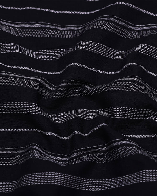 Theta Black With White Stripe Linen Cotton Shirt