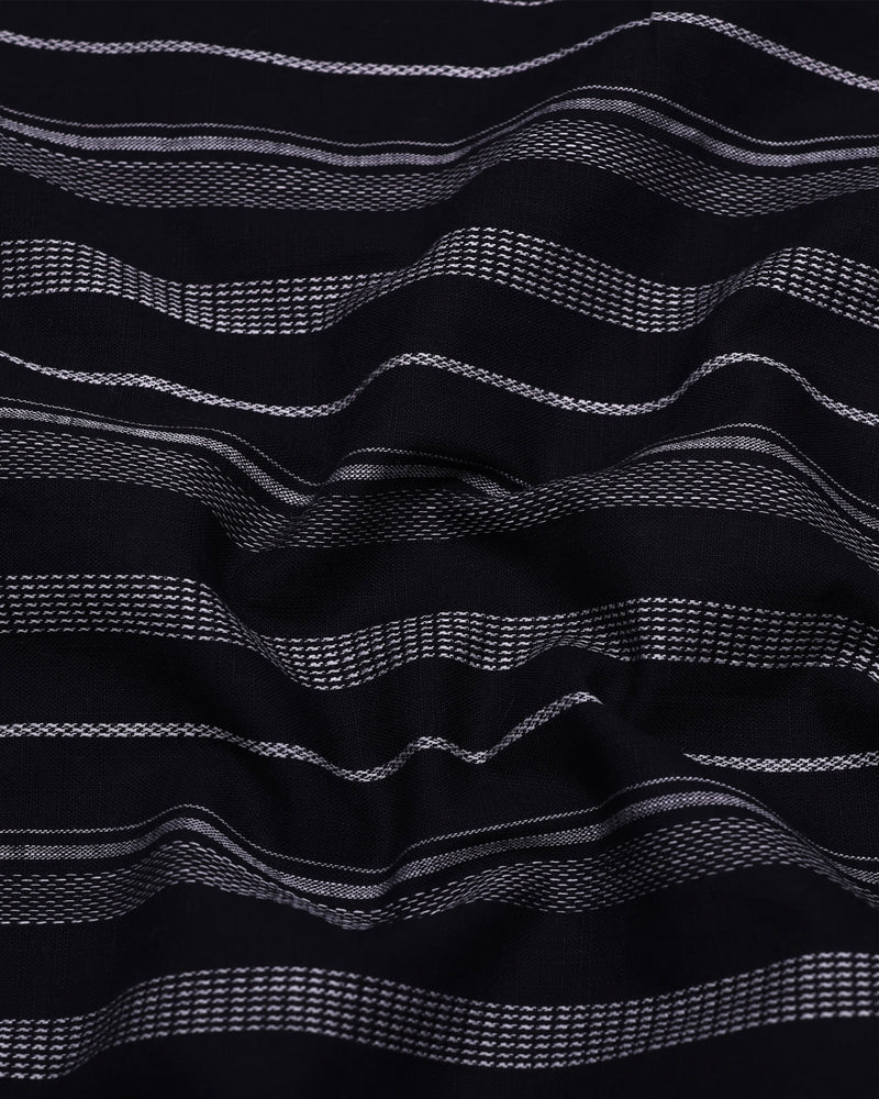 Theta Black With White Stripe Linen Cotton Shirt