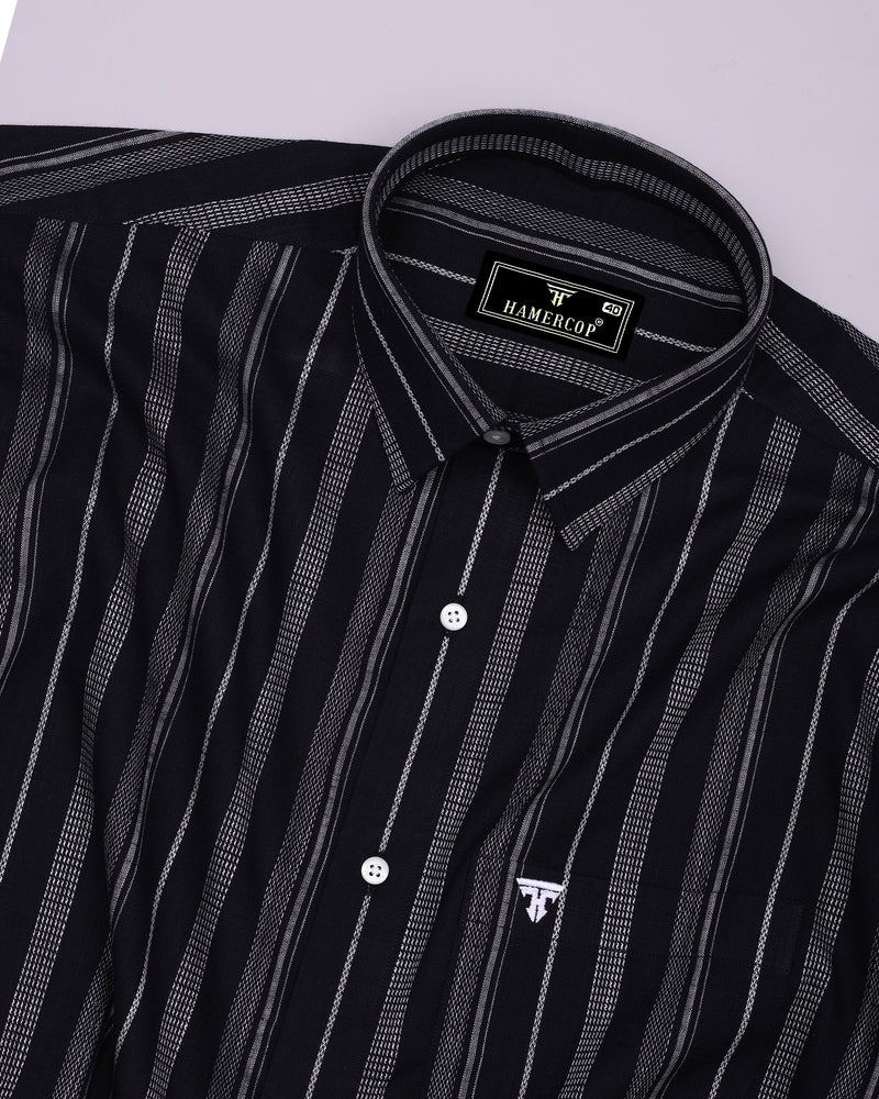 Theta Black With White Stripe Linen Cotton Shirt