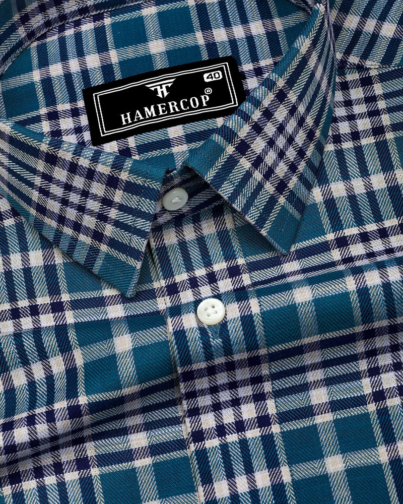 Turbaco Blue With Cream Twill Check Cotton Shirt