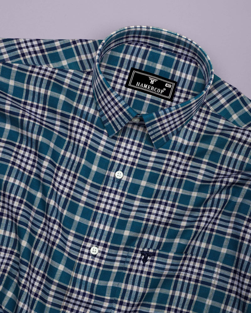 Turbaco Blue With Cream Twill Check Cotton Shirt