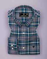 Turbaco Blue With Cream Twill Check Cotton Shirt