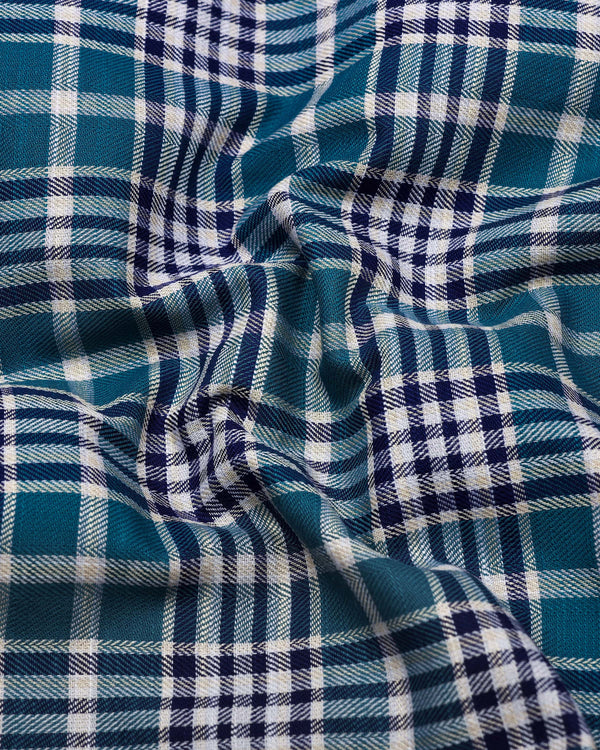 Turbaco Blue With Cream Twill Check Cotton Shirt