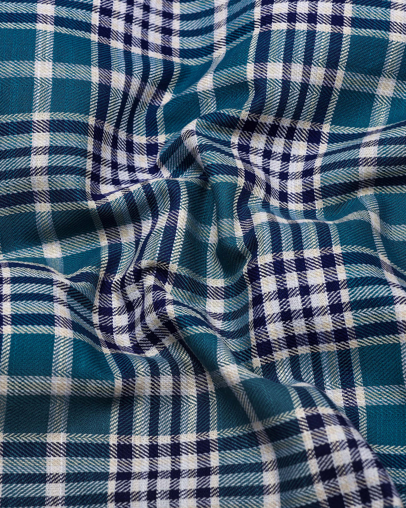 Turbaco Blue With Cream Twill Check Cotton Shirt