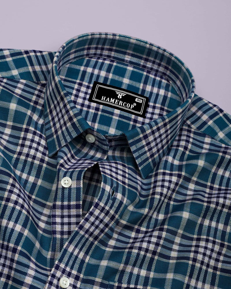Turbaco Blue With Cream Twill Check Cotton Shirt
