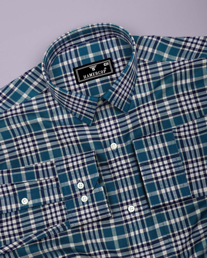 Turbaco Blue With Cream Twill Check Cotton Shirt