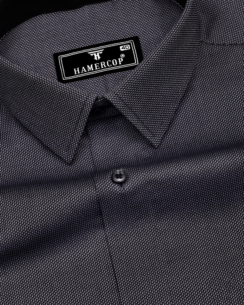 Luster Black With White Dobby Textured Designer Cotton Shirt