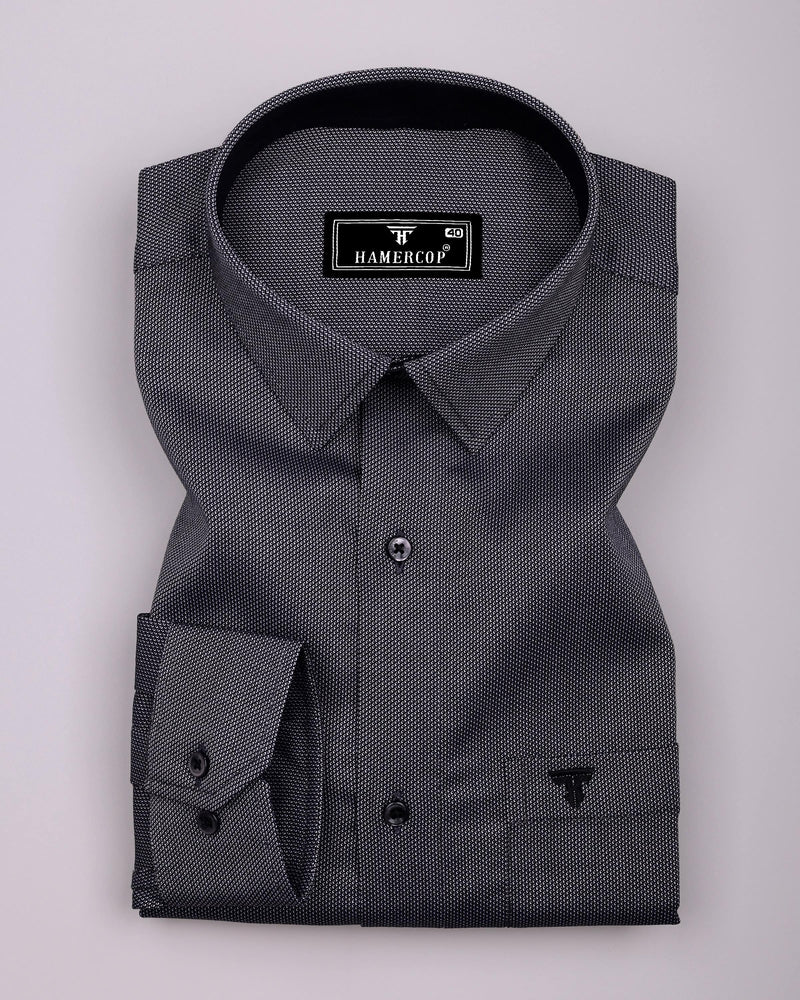 Luster Black With White Dobby Textured Designer Cotton Shirt