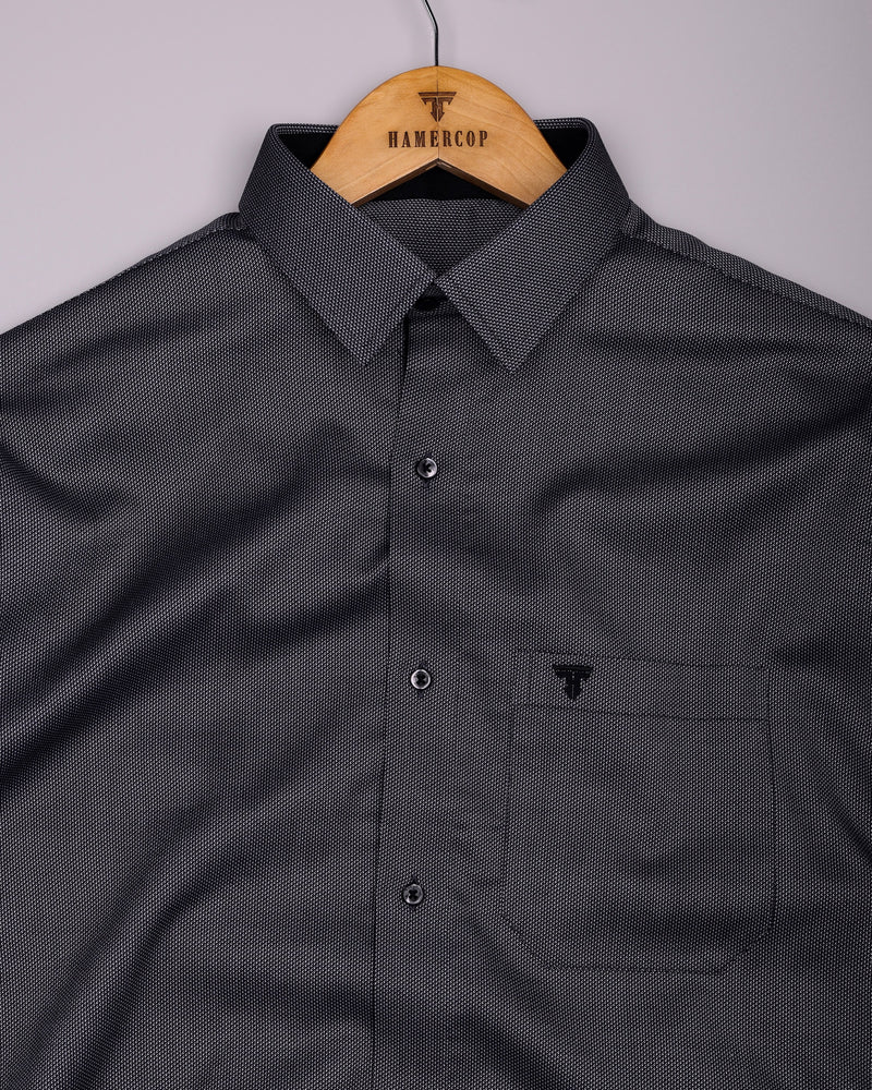 Luster Black With White Dobby Textured Designer Cotton Shirt