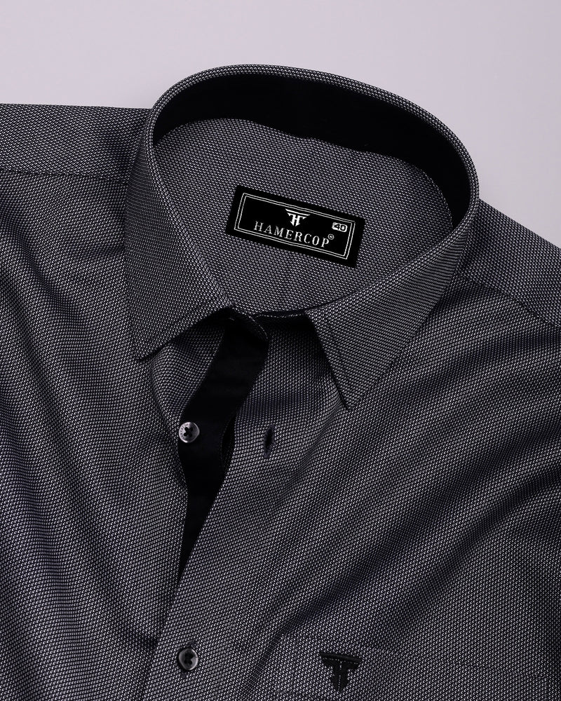 Luster Black With White Dobby Textured Designer Cotton Shirt