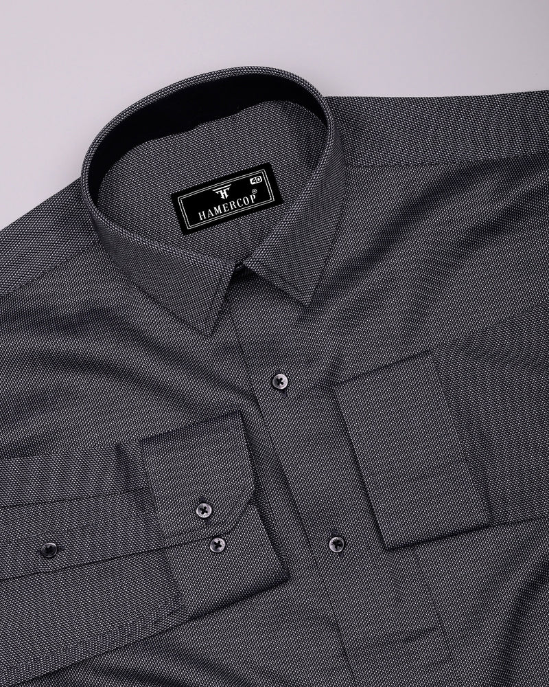 Luster Black With White Dobby Textured Designer Cotton Shirt