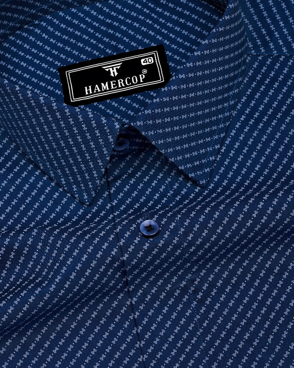 Visa Blue With White Printed Dobby Cotton Shirt